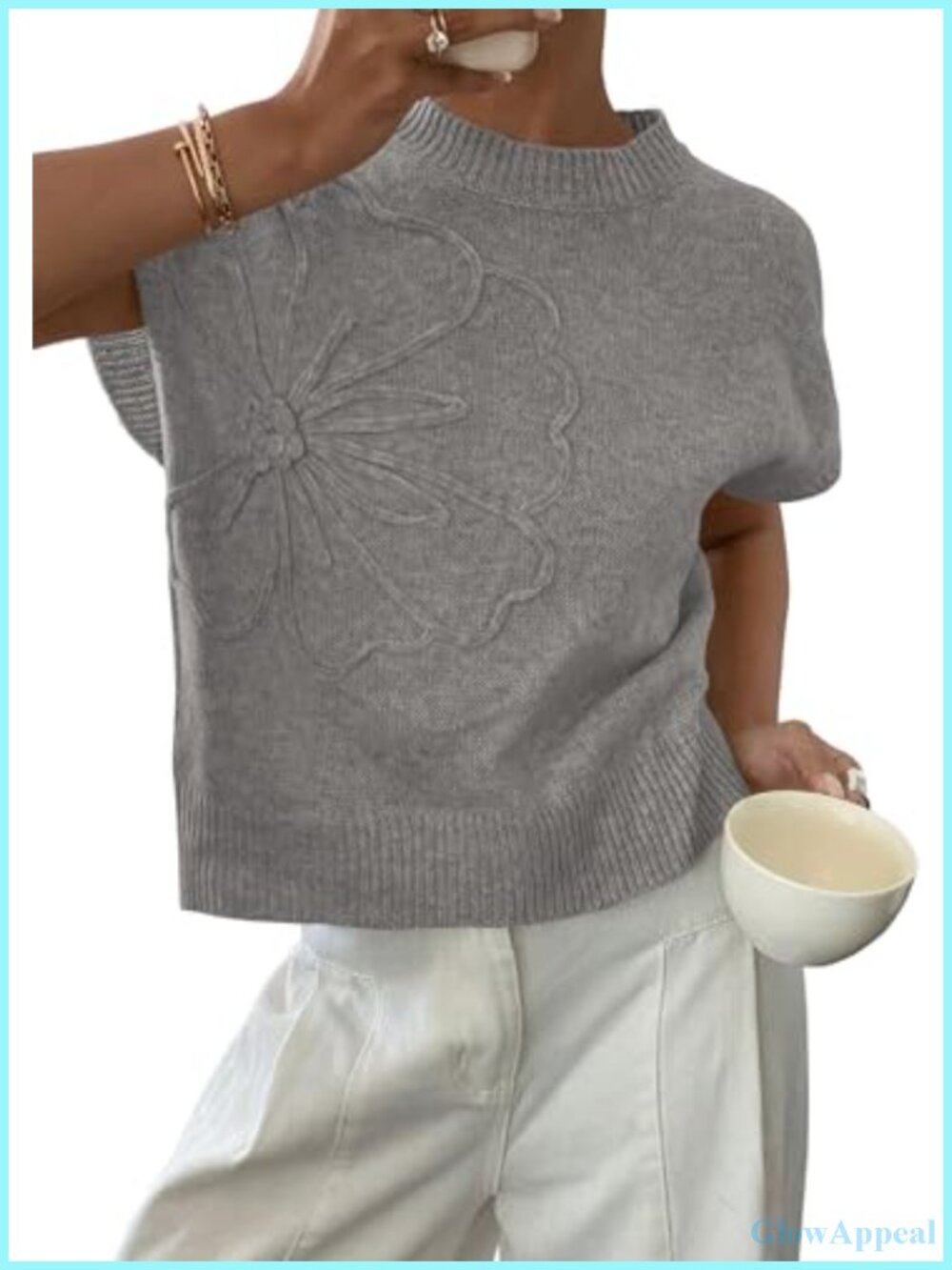 Women's Summer Sweater Vest Short Cap Sleeve Crewneck Knit Top